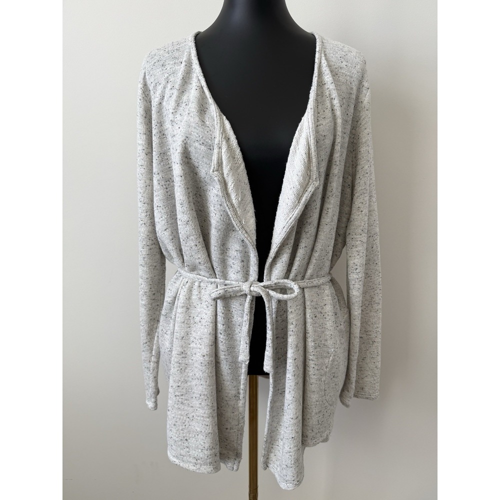 J Jill Pure Jill Tie Waist Open Front Waterfall Cardigan Marled Speckled M